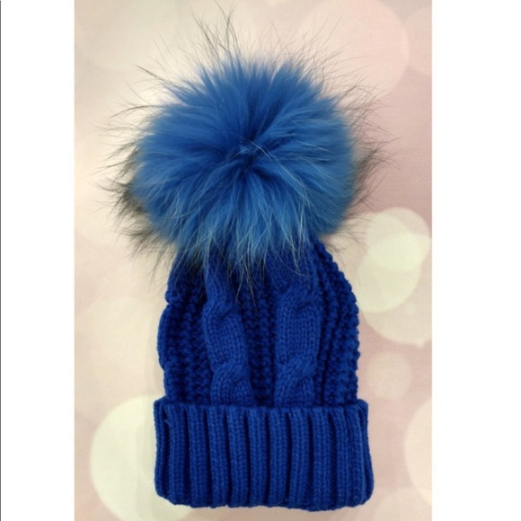 CHLOE K**Royal Blue Fur Pom Pom Hat**$52 - Picture 2 of 6